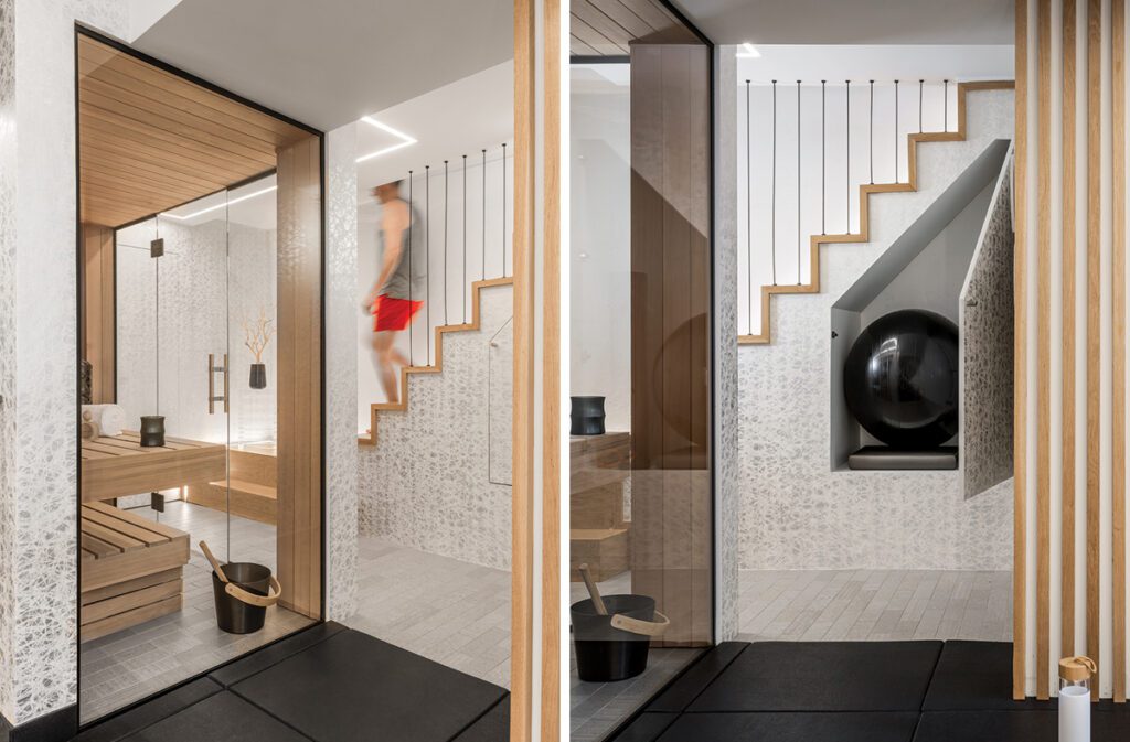 Modern home sauna and gym in Boston's South End.