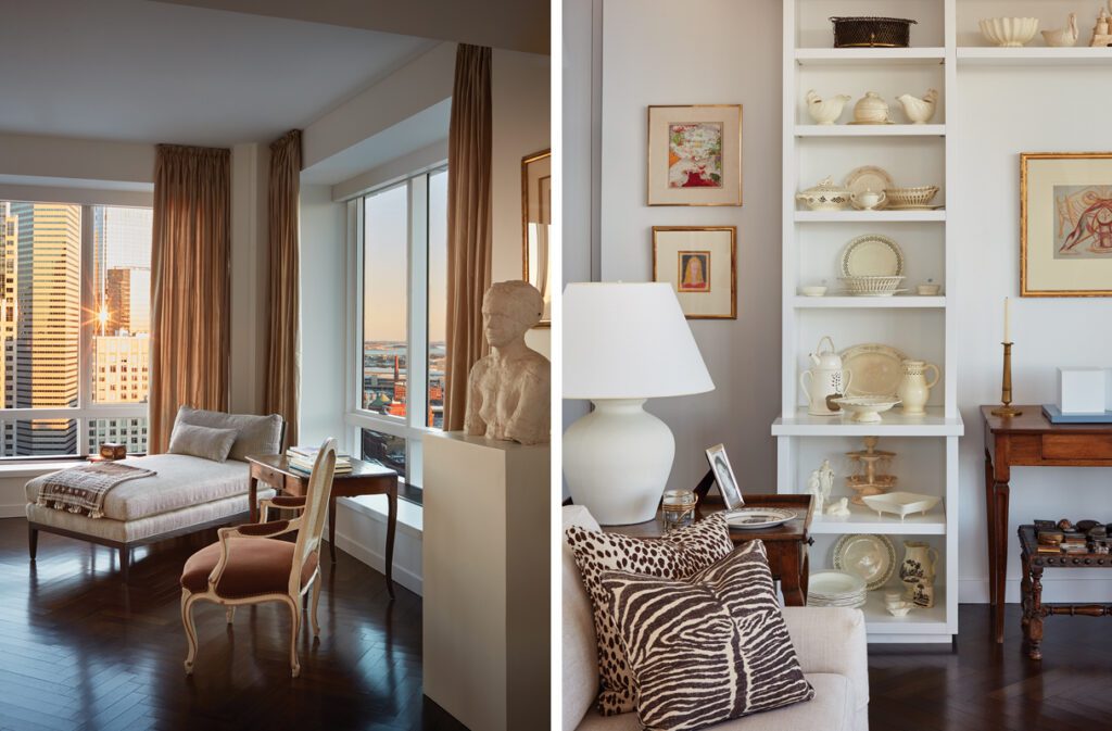 Two images of an elegant Boston home designed by Charles Spada