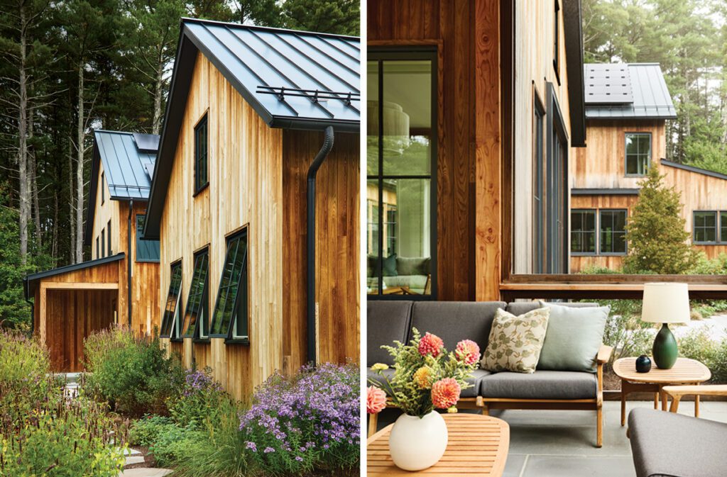 Two images of a sustainable modern farmhouse.