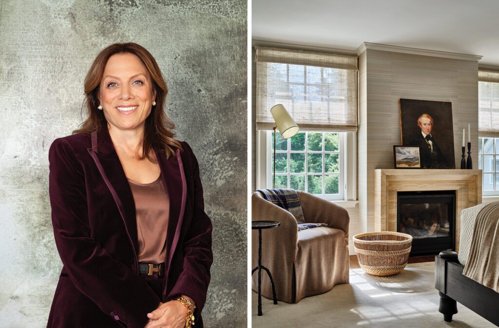 Tiffany LeBlanc and a photograph of a room she designed.