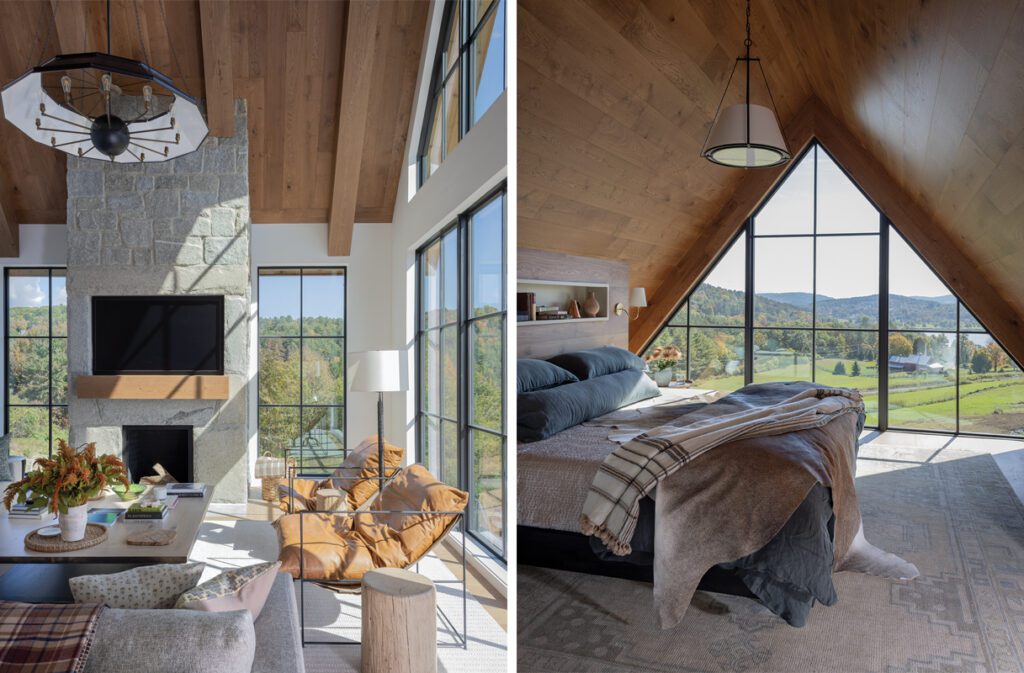 Two images of a Scandinavian inspired home in Vermont